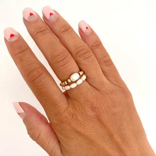 Load image into Gallery viewer, Double Pearl Ring Stack